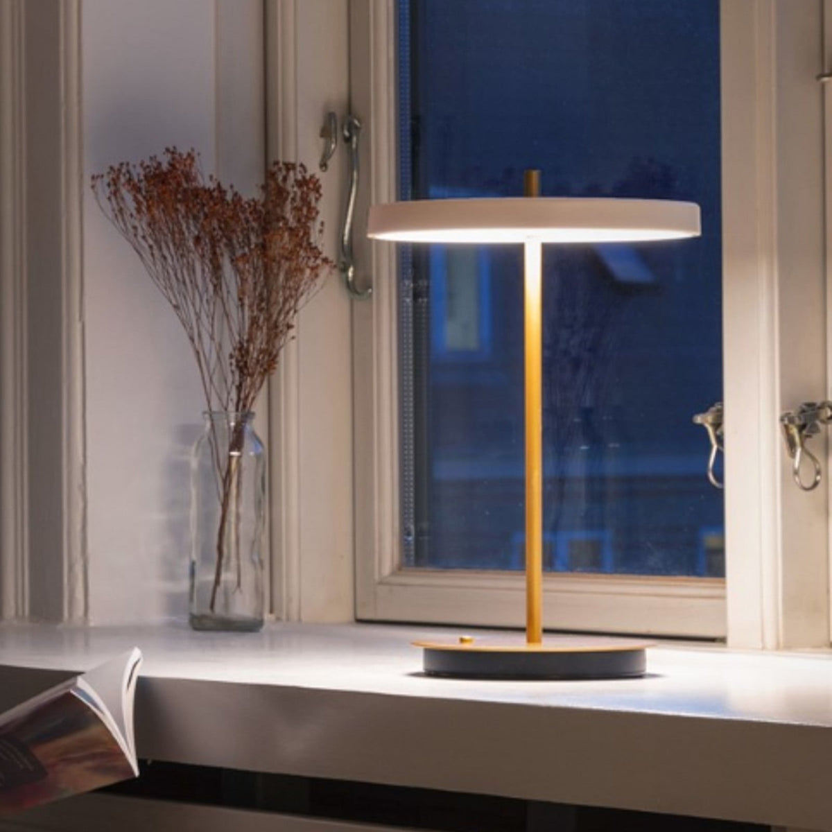 UMAGE Asteria Move Portable Rechargeable Table Lamp, cream, 12-inch, dimmable