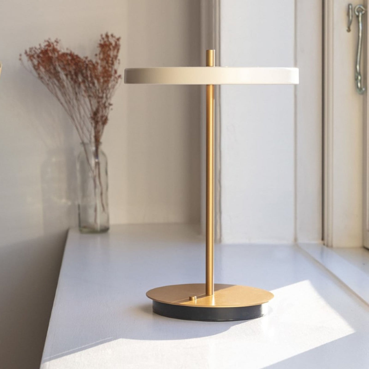 UMAGE Asteria Move Portable Rechargeable Table Lamp, cream, 12-inch, dimmable