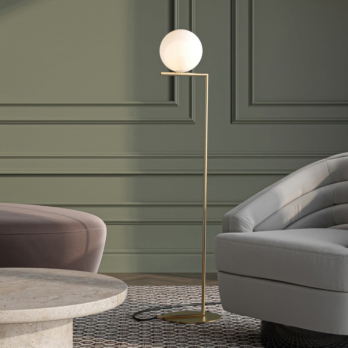 FLOS Ic F1 floor lamp, brass, handblown glass, G9