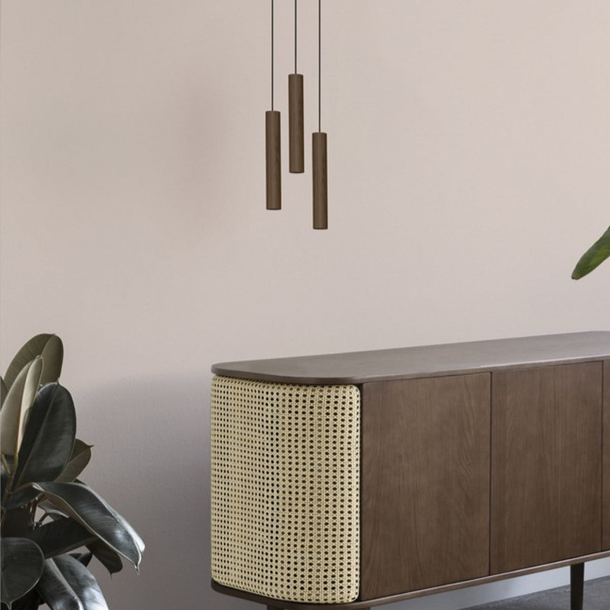 UMAGE LED hanging light, ‘Chimes Cluster’, dark oak, 3-bulb