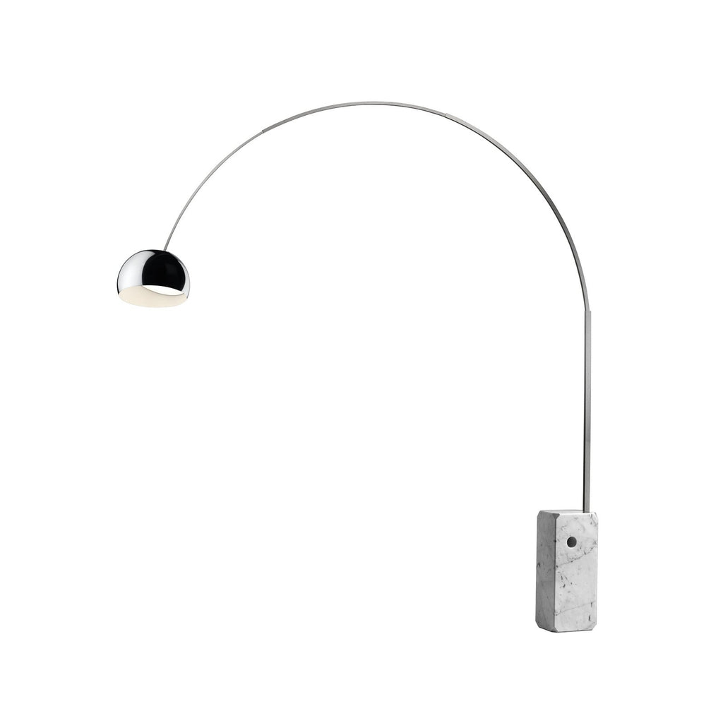 FLOS Arco LED floor lamp, marble base, stainless steel, aluminium, 2,700K