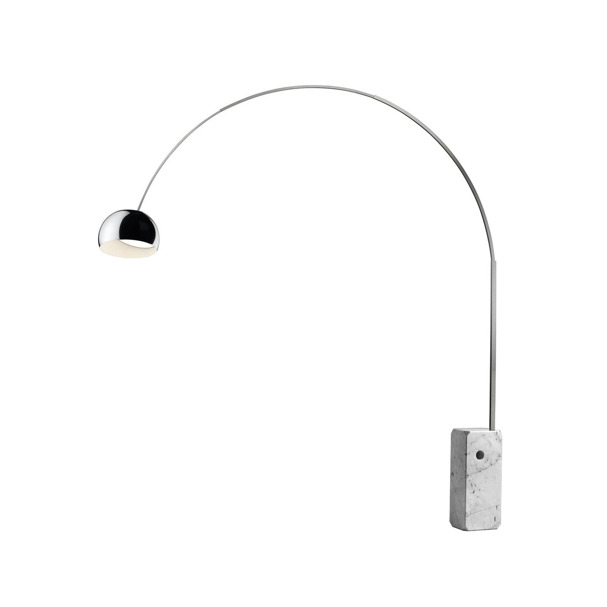 FLOS Arco LED floor lamp, marble base, stainless steel, aluminium, 2,700K