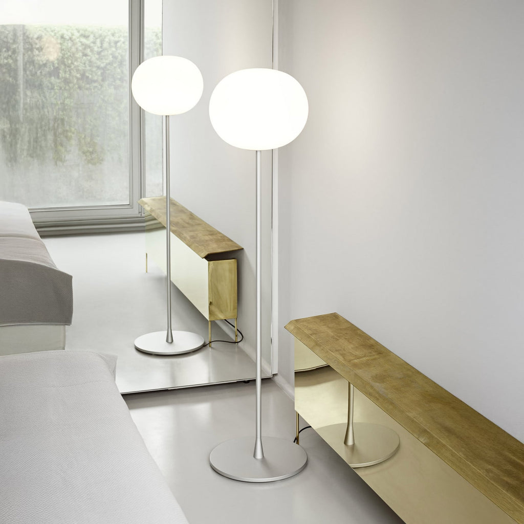 FLOS Glo-Ball F2 floor lamp, silver, steel, glass, E26