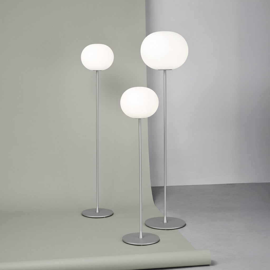 FLOS Glo-Ball F2 floor lamp, silver, steel, glass, E26