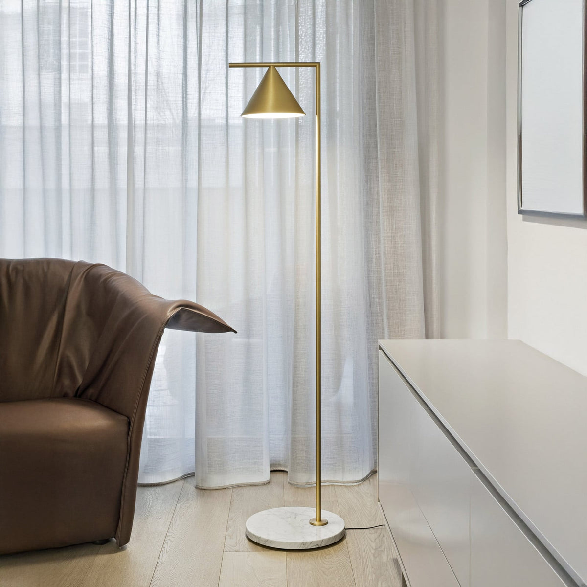 FLOS Captain Flint LED floor lamp, brass, steel, 2,700 K