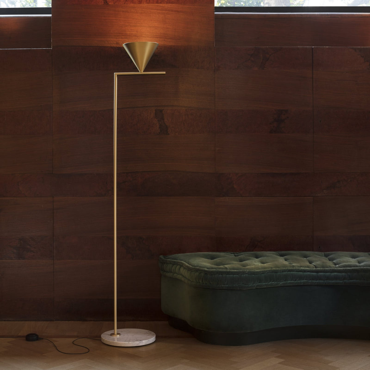 FLOS Captain Flint LED floor lamp, brass, steel, 2,700 K