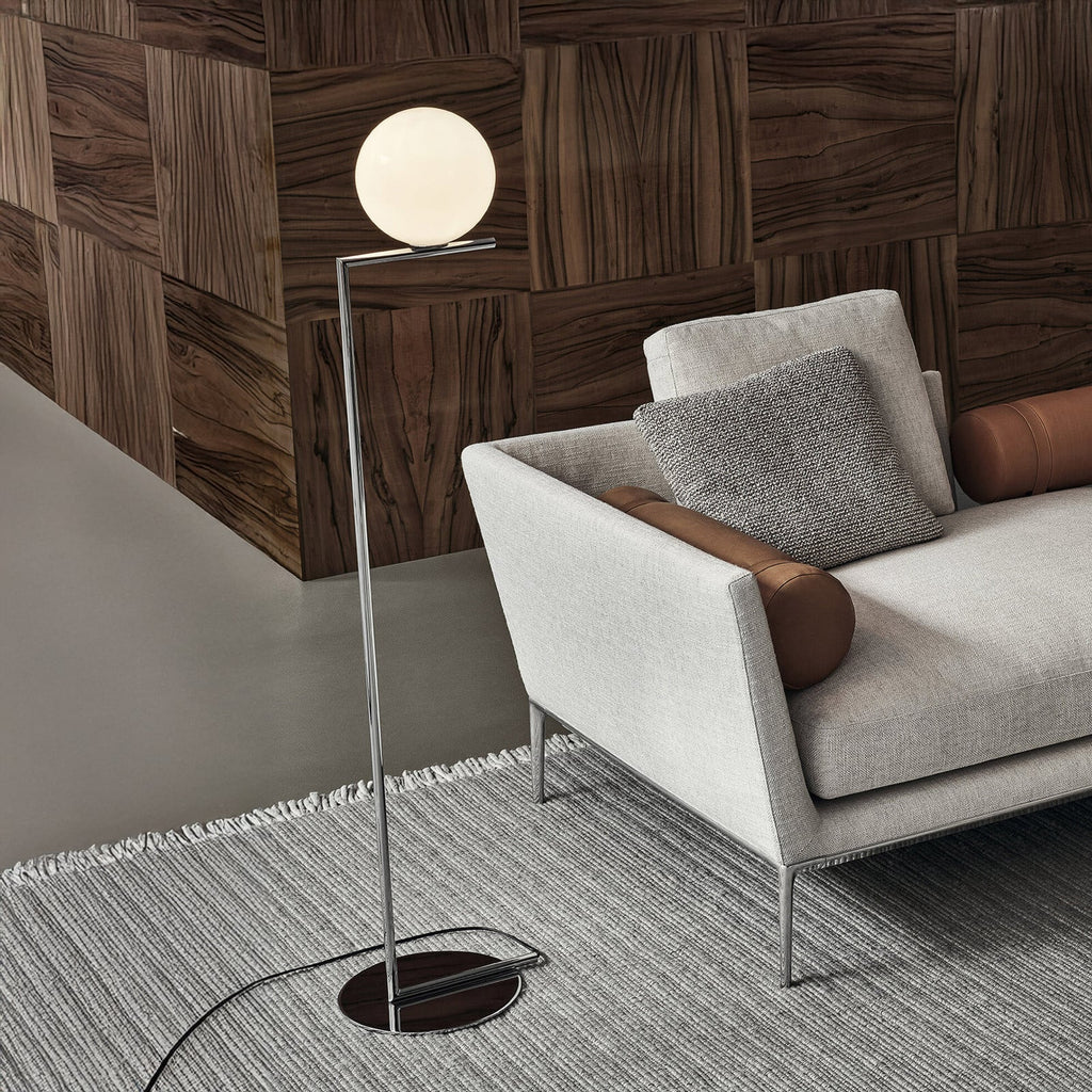 FLOS Ic F1 floor lamp, chrome/white, glass, steel, G9