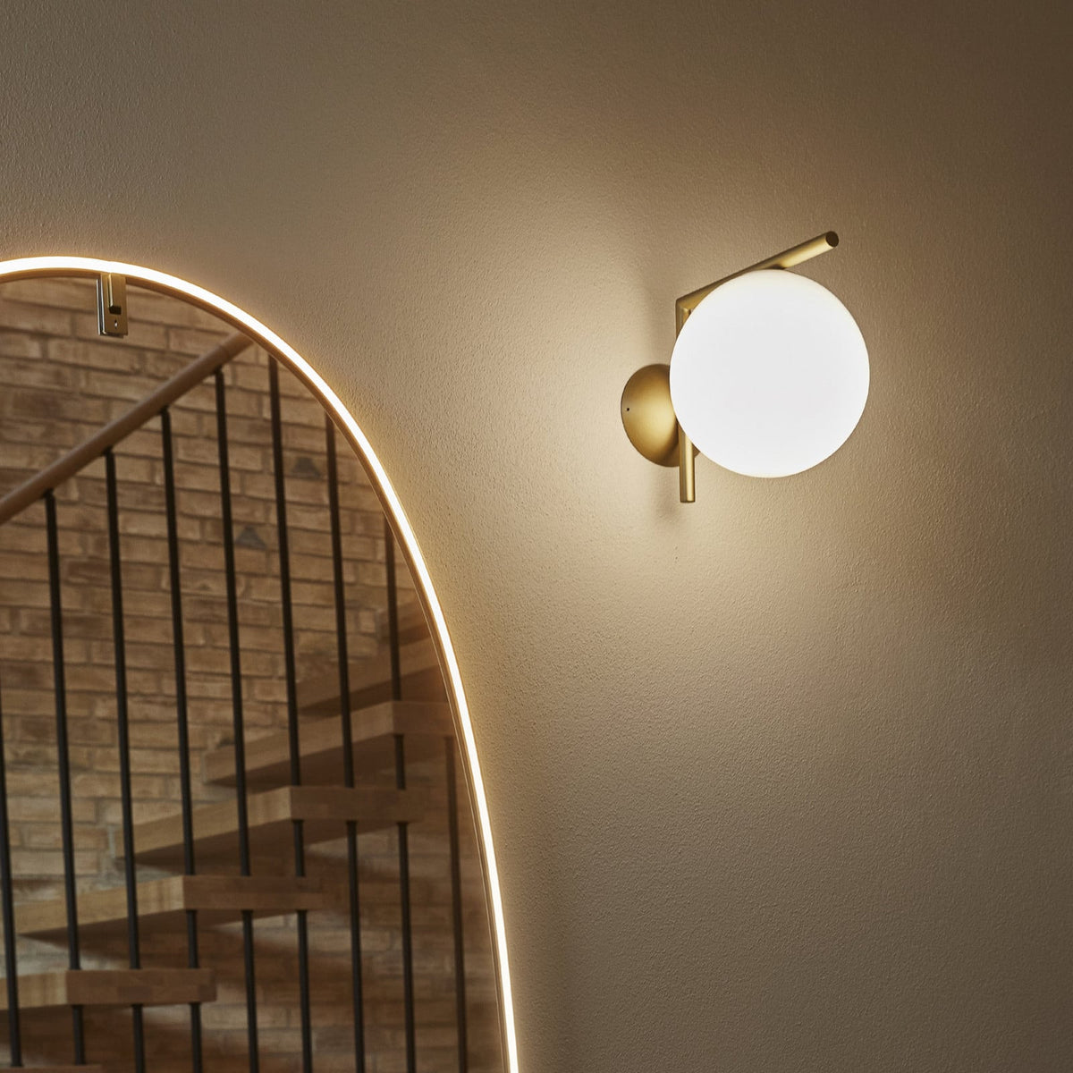 FLOS Ic C/W1 wall light, brass/white, glass, steel, G9