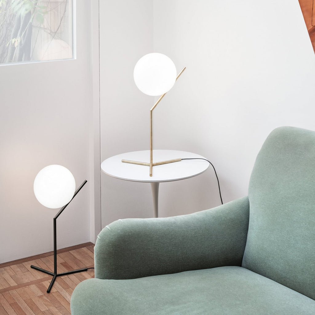 FLOS Ic T1 table lamp, brass/white, glass, height 53 cm, G9