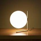 FLOS Ic T2 table lamp, brass/white, glass, height 35 cm, E26