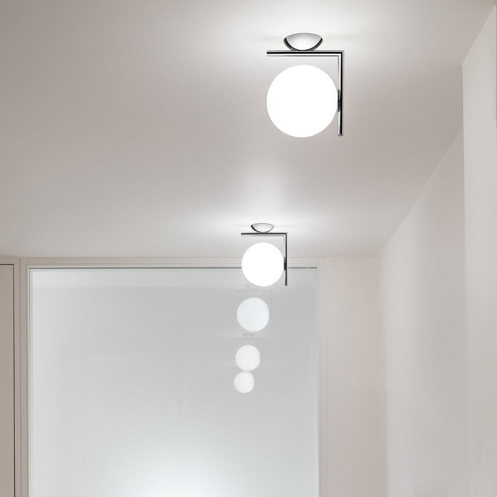 FLOS Ic C/W1 wall light, chrome/white, glass, steel, G9