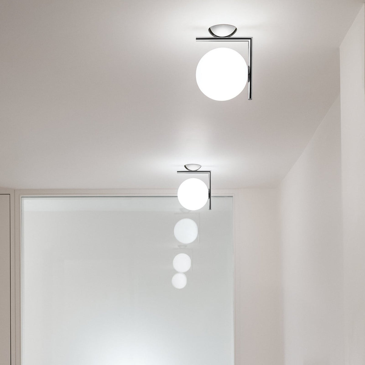 FLOS Ic C/W1 wall light, chrome/white, glass, steel, G9