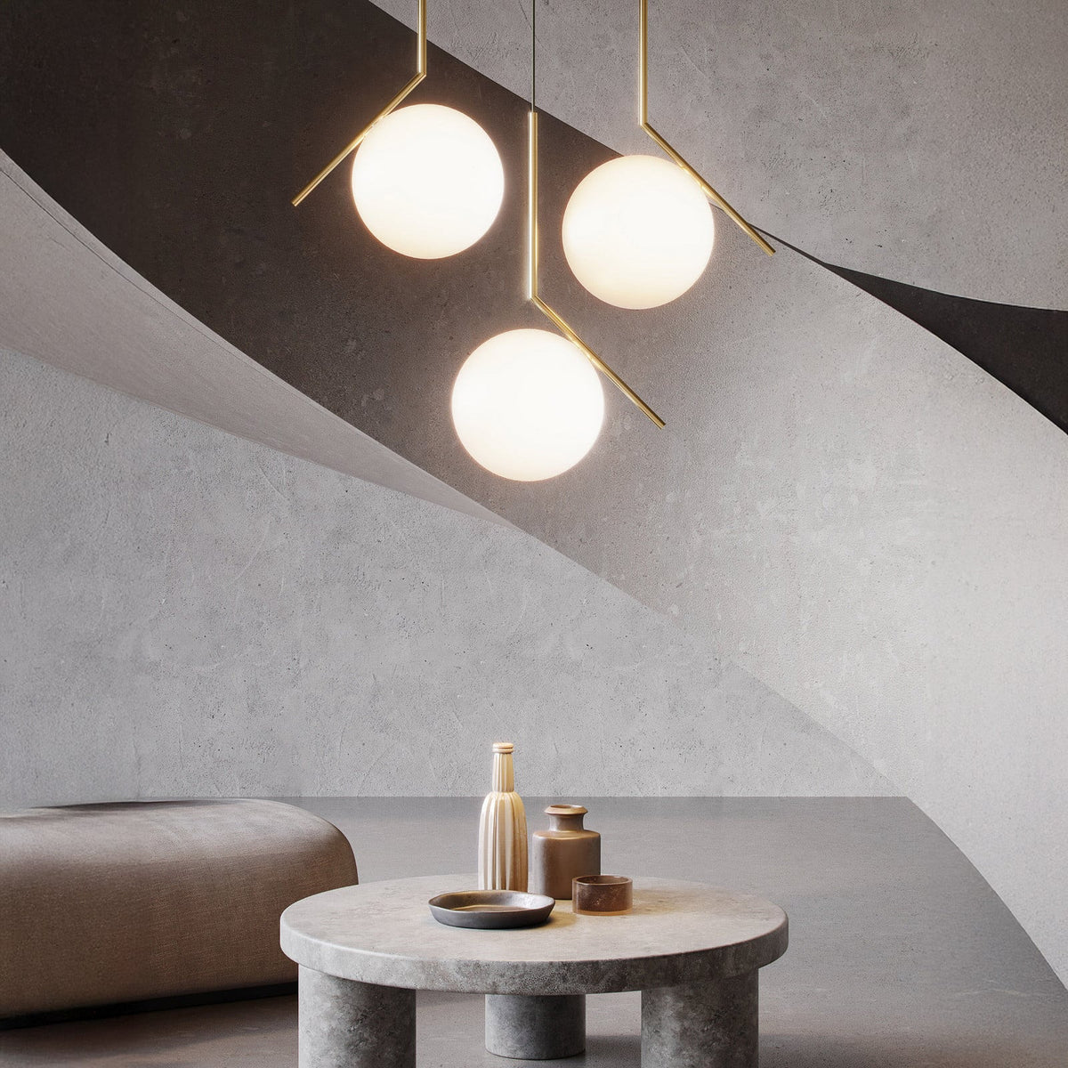FLOS Ic S2 pendant light, brass/white, glass, steel, E26