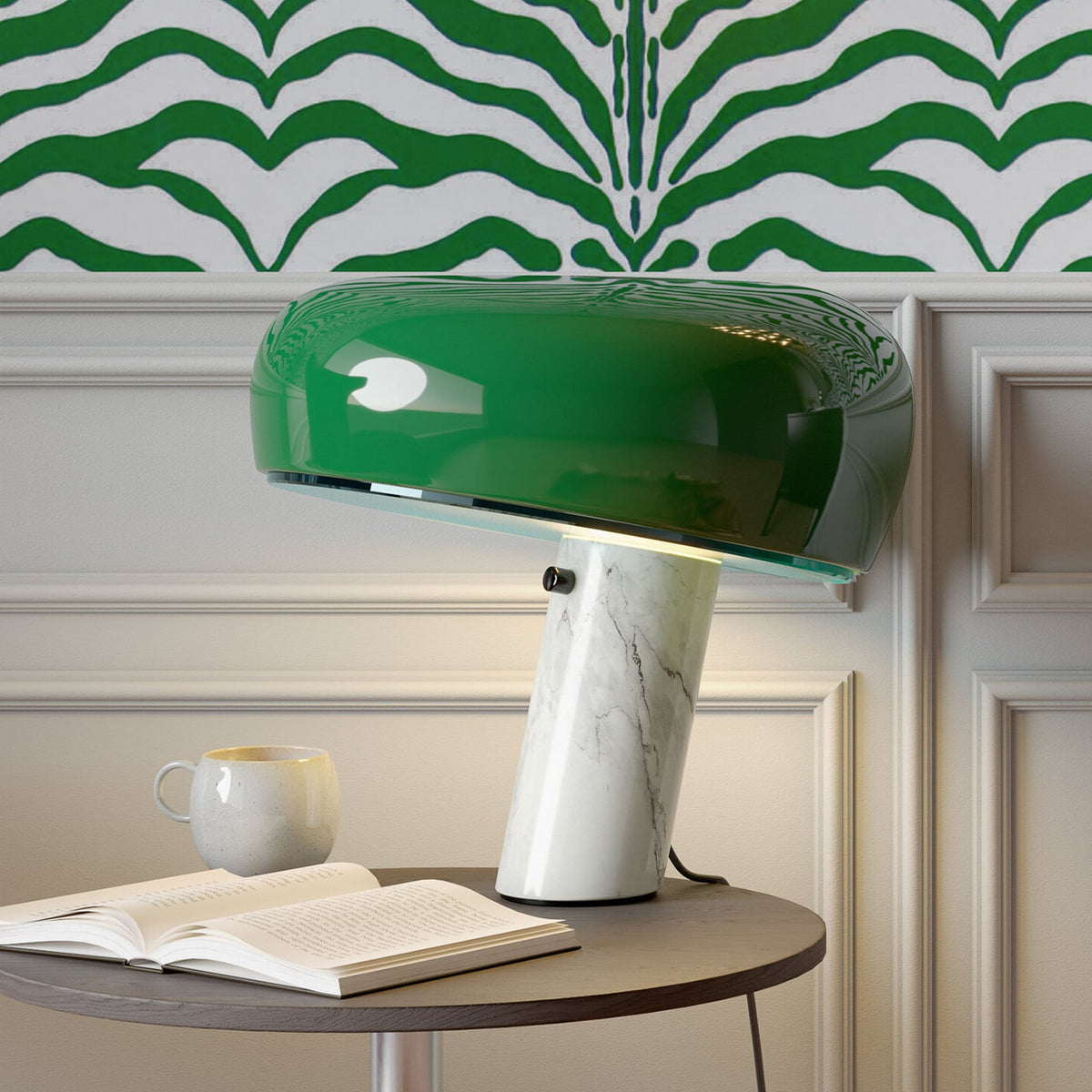 FLOS Snoopy table lamp, green, glass, aluminium, height 36.9 cm