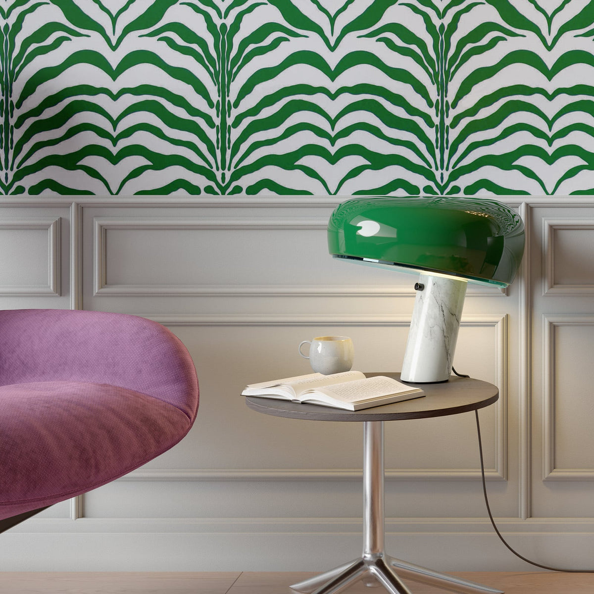 FLOS Snoopy table lamp, green, glass, aluminium, height 36.9 cm