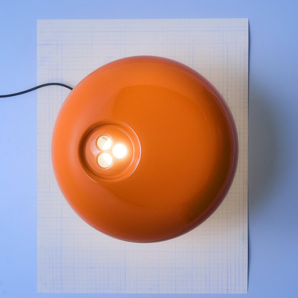 FLOS Snoopy table lamp, orange, glass, aluminium, height 36.9 cm