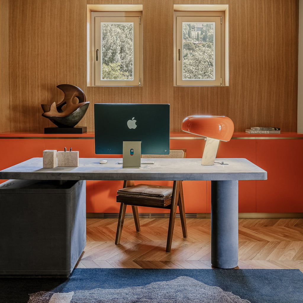 FLOS Snoopy table lamp, orange, glass, aluminium, height 36.9 cm
