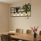 Lucande Grisela pendant light, black, 40 in, shelf, metal