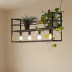 Lucande Grisela pendant light, black, 40 in, shelf, metal