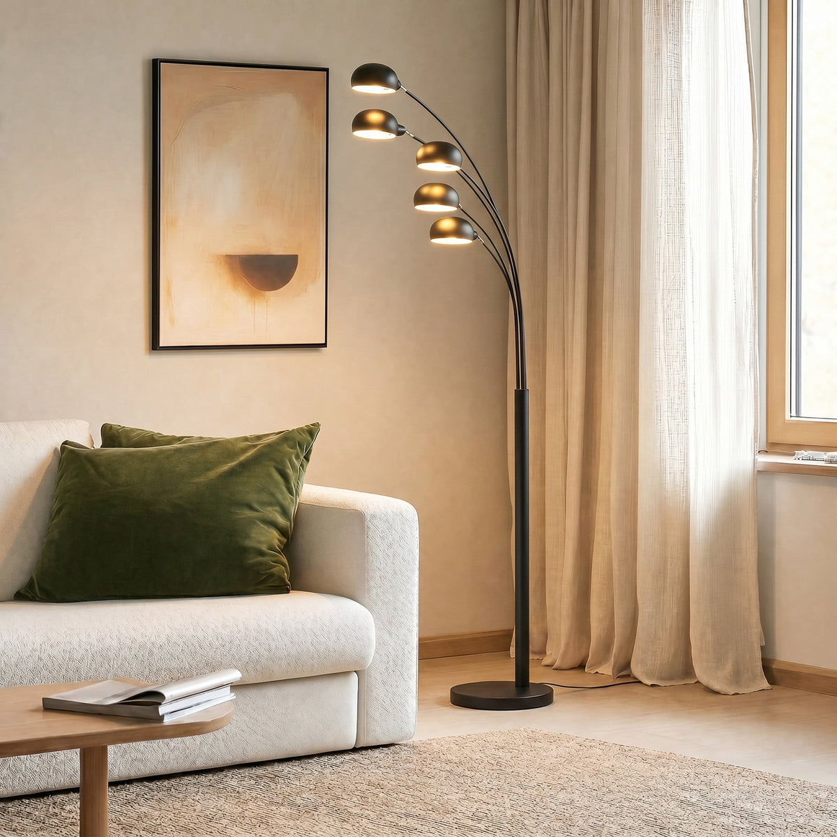 Lucande Jewa floor lamp, black, metal, 5-bulb