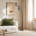 Lucande Jewa floor lamp, black, metal, 5-bulb